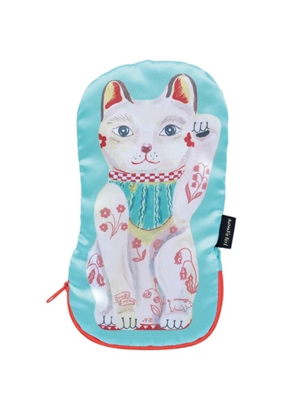 Nathalie Lete! Zipper satin fabric pouch. Good luck cat! Brand New!